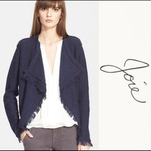 Joie Nalah open front fringed blue cardigan size M